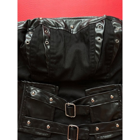 Vintage Y2k Tripp NYC Black Faux Leather Buckles Stud Stretch Cotton Corset Sz 0 - Picture 7 of 16